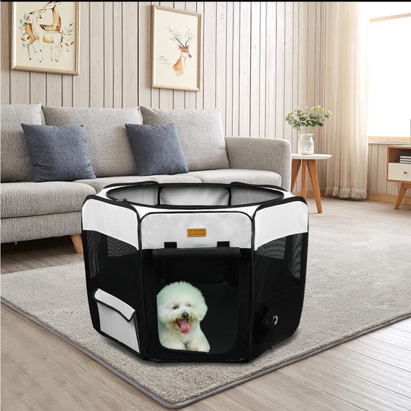 Portable Pet Playpen Foldable Exercise Play Pen Tent Kennel Removable Mesh Cover - Picture 7 of 7